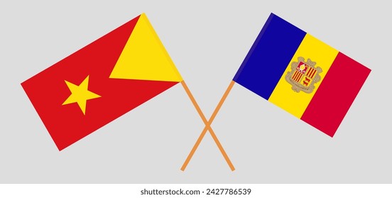 Crossed flags of Tigray and Andorra. Official colors. Correct proportion. Vector illustration
