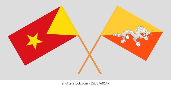 Crossed flags of Tigray and Bhutan. Official colors. Correct proportion. Vector illustration
