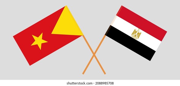 Banderas cruzadas de Tigray y Egipto. Colores oficiales. Proporción correcta