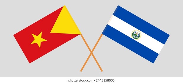 Crossed flags of Tigray and El Salvador. Official colors. Correct proportion. Vector illustration
