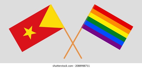 Crossed flags of Tigray and LGBTQ. Official colors. Correct proportion