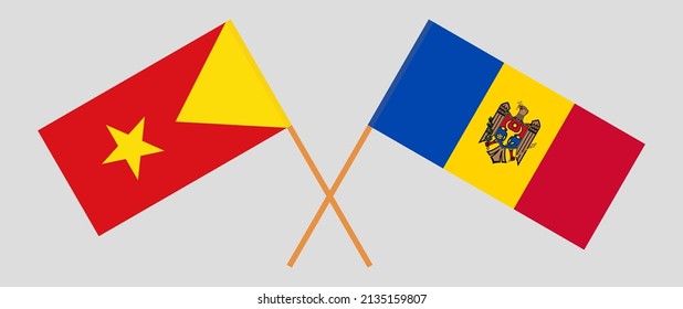 Crossed flags of Tigray and Moldova. Official colors. Correct proportion. Vector illustration
