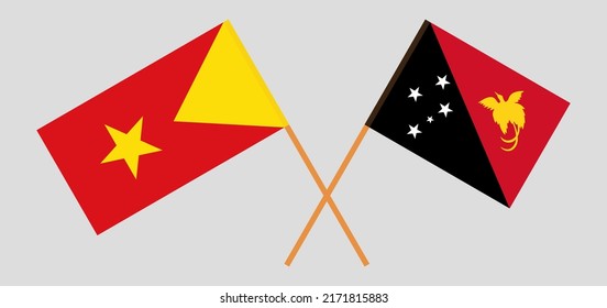 Crossed flags of Tigray and Papua New Guinea. Official colors. Correct proportion. Vector illustration
