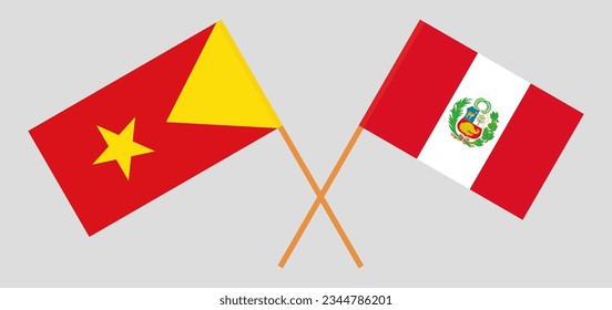 Crossed flags of Tigray and Peru. Official colors. Correct proportion. Vector illustration
