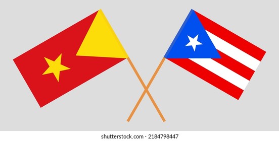 Crossed flags of Tigray and Puerto Rico. Official colors. Correct proportion. Vector illustration
