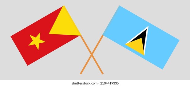 Crossed flags of Tigray and Saint Lucia. Official colors. Correct proportion. Vector illustration
