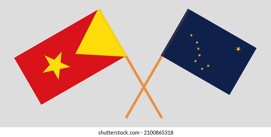 Banderas cruzadas de Tigray y el estado de Alaska. Colores oficiales. Proporción correcta. Ilustración del vector
