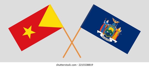 Crossed flags of Tigray and The State of New York. Official colors. Correct proportion. Vector illustration
