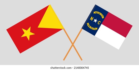 Crossed flags of Tigray and The State of North Carolina. Official colors. Correct proportion. Vector illustration
