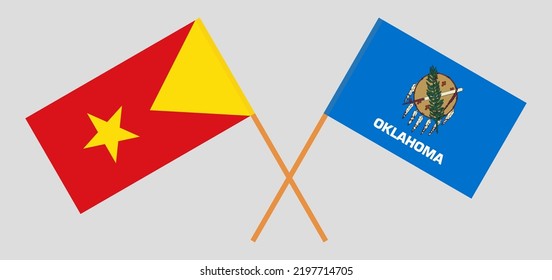 Crossed flags of Tigray and The State of Oklahoma. Official colors. Correct proportion. Vector illustration
