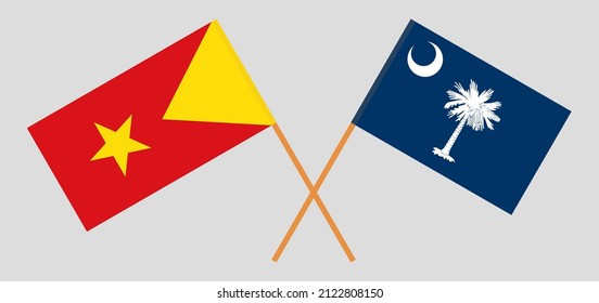 Überquerte Flaggen von Tigray und dem Staat South Carolina. Offizielle Farben. Richtiger Anteil. Vektorgrafik
