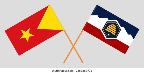 Crossed flags of Tigray and The State of Utah. Official colors. Correct proportion. Vector illustration
