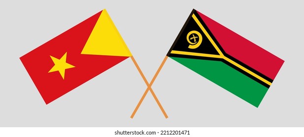 Banderas cruzadas de Tigray y Vanuatu. Colores oficiales. Proporción correcta. Ilustración del vector
