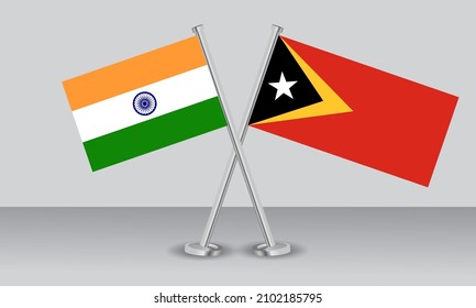 Crossed flags of Timor-Leste and India. Official colors. Correct proportion. Banner design