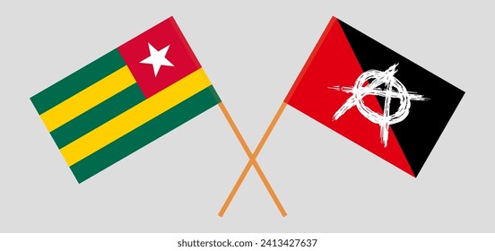 Crossed flags of Togo and anarchy. Official colors. Correct proportion. Vector illustration
