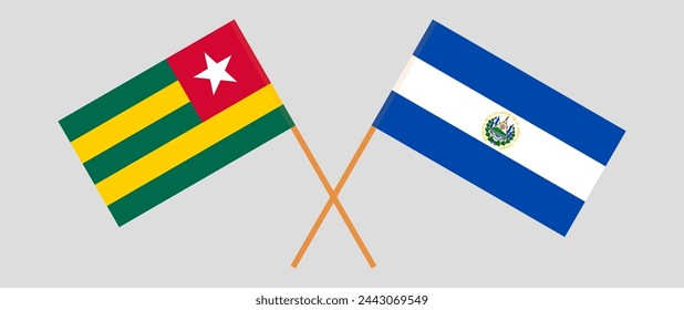 Crossed flags of Togo and El Salvador. Official colors. Correct proportion. Vector illustration
