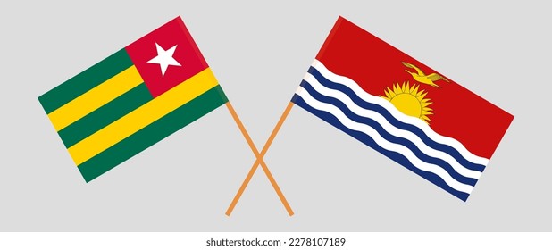 Crossed flags of Togo and Kiribati. Official colors. Correct proportion. Vector illustration