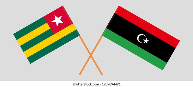 Crossed flags of Togo and Libya. Official colors. Correct proportion