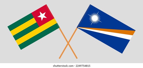 Crossed flags of Togo and Marshall Islands. Official colors. Correct proportion. Vector illustration
