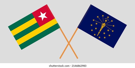 Crossed flags of Togo and the State of Indiana. Official colors. Correct proportion. Vector illustration
