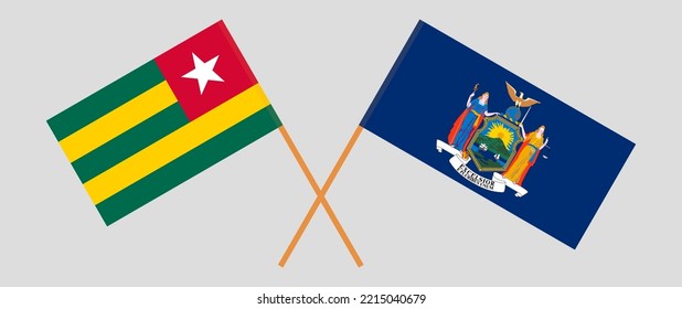 Crossed flags of Togo and The State of New York. Official colors. Correct proportion. Vector illustration
