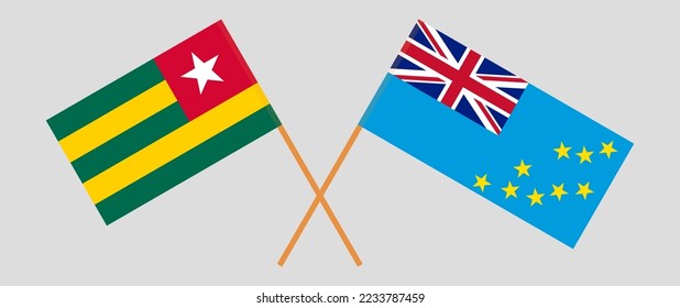 Crossed flags of Togo and Tuvalu. Official colors. Correct proportion. Vector illustration
