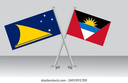 Crossed flags of Tokelau and Antigua and Barbuda. Official colors. Correct proportion. Banner design