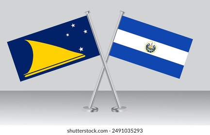 Crossed flags of Tokelau and El Salvador. Official colors. Correct proportion. Banner design