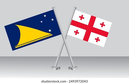 Crossed flags of Tokelau and Georgia. Official colors. Correct proportion. Banner design