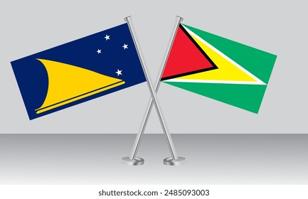 Crossed flags of Tokelau and Guyana. Official colors. Correct proportion. Banner design