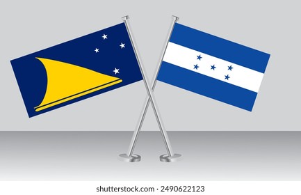 Crossed flags of Tokelau and Honduras. Official colors. Correct proportion. Banner design