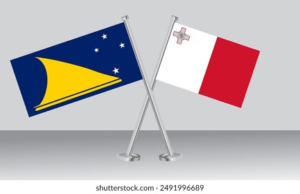 Crossed flags of Tokelau and Malta. Official colors. Correct proportion. Banner design