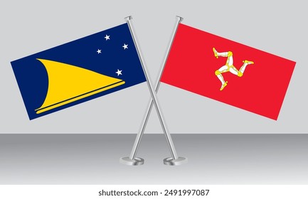 Crossed flags of Tokelau and Man isle. Official colors. Correct proportion. Banner design