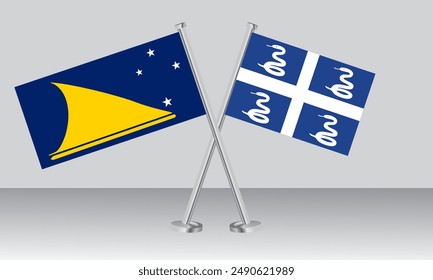 Crossed flags of Tokelau and Martinique. Official colors. Correct proportion. Banner design