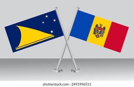 Crossed flags of Tokelau and moldova. Official colors. Correct proportion. Banner design