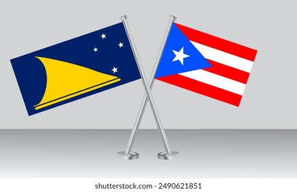 Banderas de Tokelau y Puerto Rico. Colores oficiales. Proporción correcta. diseño de Anuncio