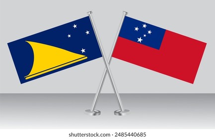 Crossed flags of Tokelau and Samoa. Official colors. Correct proportion. Banner design