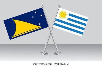 Crossed flags of Tokelau and Uruguay. Official colors. Correct proportion. Banner design