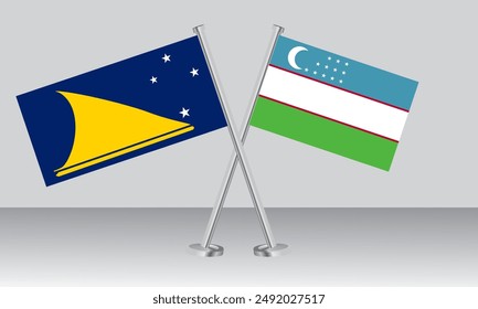 Crossed flags of Tokelau and Uzbekistan. Official colors. Correct proportion. Banner design