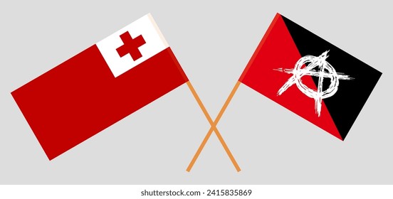 Crossed flags of Tonga and anarchy. Official colors. Correct proportion. Vector illustration
