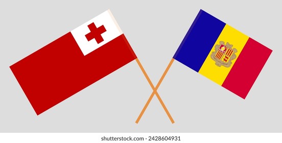 Crossed flags of Tonga and Andorra. Official colors. Correct proportion. Vector illustration
