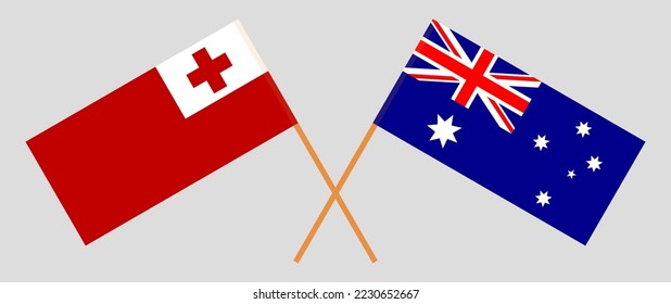 Crossed flags of Tonga and Australia. Official colors. Correct proportion. Vector illustration
