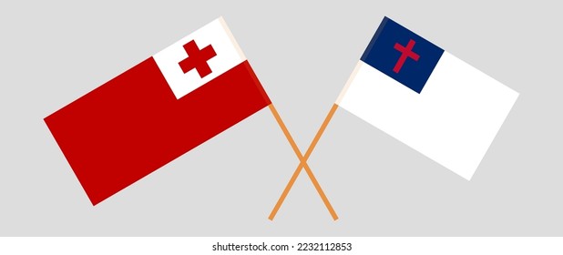 Banderas cruzadas de Tonga y cristiandad. Colores oficiales. Proporción correcta. Ilustración del vector
