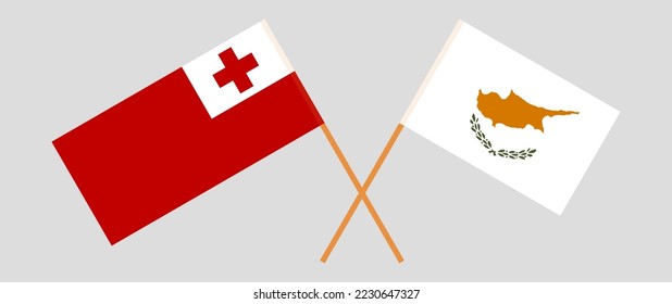 Crossed flags of Tonga and Cyprus. Official colors. Correct proportion. Vector illustration
