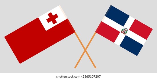 
Crossed flags of Tonga and Dominican Republic. Official colors. Correct proportion. Vector illustration
