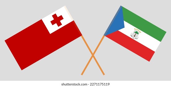Crossed flags of Tonga and Equatorial Guinea. Official colors. Correct proportion. Vector illustration