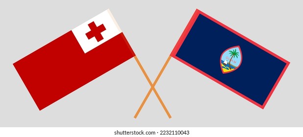 Crossed flags of Tonga and Guam. Official colors. Correct proportion. Vector illustration
