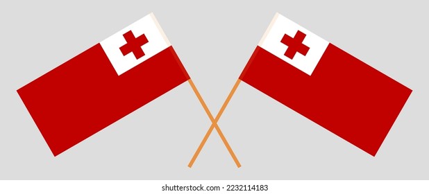 Crossed flags of Tonga. Official colors. Correct proportion. Vector illustration
