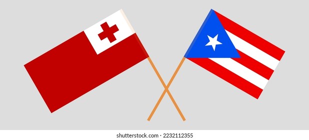 Crossed flags of Tonga and Puerto Rico. Official colors. Correct proportion. Vector illustration
