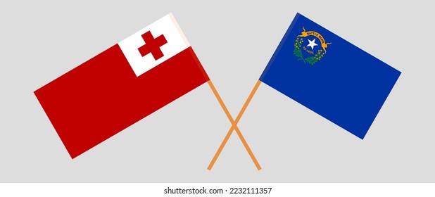 Crossed flags of Tonga and The State of Nevada. Official colors. Correct proportion. Vector illustration
